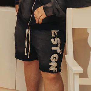 Unisex 100% Cotton High <b>Sweat</b> <b>Shorts</b> for <b>men</b> Graphic Print Distressed Acid Wash Embroidery Applique Custom <b>Men's</b> <b>Shorts</b> - Product Image 2