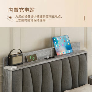 Cadre <span class=keywords><strong>de</strong></span> <span class=keywords><strong>lit</strong></span> rembourré intelligent avec ports USB, <span class=keywords><strong>lit</strong></span> plateforme en lin gris foncé avec tiroirs, meubles en kit KD - Product Image 6