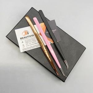 Pince à cils longue et mince avec logo personnalisé pince à épiler pour extension de cils d'isolation à forte prise en main pointe pointue en acier inoxydable durable - Product Image 6