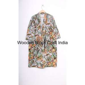 Vêtement de nuit confortable en coton vintage pour femmes, robe courte kimono matelassée Kantha, fabrication artisanale, mode indienne pour les festivals - Product Image 1