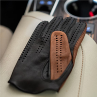 Gants de conduite d'hiver unisexes en cuir de chèvre, personnalisés par le fabricant, noirs et rouges, antidérapants, à doigts complets, respirants, légers et de haute qualité