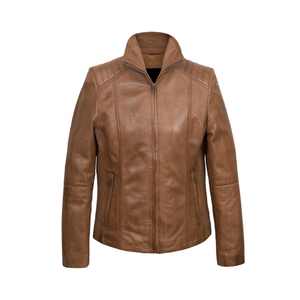 Chaquetas de motorista de alta calidad de cuero genuino para mujer de nuevo diseño 2025 | Chaqueta de cuero de oveja con cremallera completa para motocicleta para mujer - Product Image 6