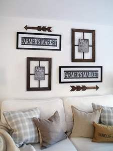 Decoración de pared de granja Marco de ventana Panel de madera con decoración de flechas arte de pared rústico para entradas sala de estar comedor - Product Image 3