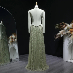 Robes de soirée sirène en satin vert musulman à manches longues avec cristaux Jancember LSZ613 - Product Image 3