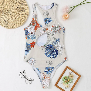 Custom Logo Front Cut Out One Piece Women's Crew Neck Sexy Monokini Backless Plus Size Bathing Suit Swimwear - Product Image 4