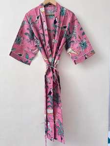 Bata de dama de honor hecha a mano con estampado de bloques de algodón, Kimono Floral, bata para bodas, ropa de dormir, albornoz para playa, vestidos informales - Product Image 2