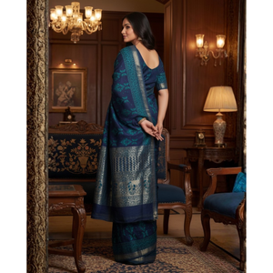 Sari étnico Chanderi con bordado y blusa, de seda suave y pesada, estilo pakistaní y Bollywood para Salwar Kameez - Product Image 3