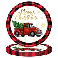 Ensemble de décoration de voiture à thème sapin de Noël, rouge et vert à carreaux, pour adultes, vaisselle jetable écologique en papier, assiettes, Halloween