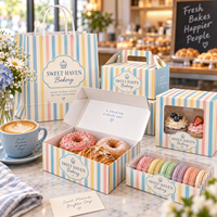 Ensemble d'emballages de boulangerie personnalisés AT PACK avec boîte imprimée avec logo, sac en papier, boîte à macarons et emballage pour desserts pour les cafés