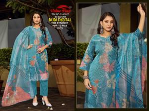 Ensemble de pantalons kurti et romains imprimés numériquement de style traditionnel de designer avec tissu mijoter Dupatta fabriqué par Export - Product Image 4