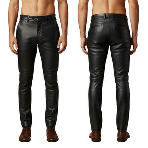Pantalon Homme en Cuir Véritable Léger à Boutons Élégant Coupe Droite Texture Confortable Coupe-Vent Respirant Haute Qualité - Product Image 5