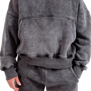 Ensemble survêtement vintage respirant en coton 100% avec lavage à l'acide personnalisé, sweat-shirt et pantalon de jogging - Product Image 6