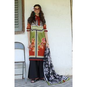 Conjunto de Traje de 3 Piezas para Mujer, Sin Costuras, en Gasa Gris y Verde, 100% Algodón Transpirable - Product Image 2