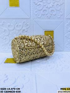 Craftstages International Handmade Metal <b>Clutch</b> Evening <b>Bag</b> <b>Wedding</b> Fashionable Pearl Heart Pattern Satin Lining Flap Closure - Product Image 5