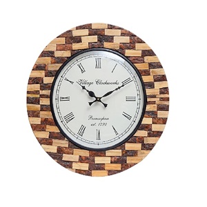Adiba Handmade Glass Wall <b>Clock</b> with Sugarcane Wood Mosaic Modern Industrial Home Decor Factory Sale Bulk Supply - Product Image 1