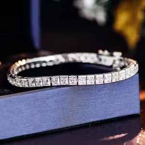 Trendy Princess Cut Moissanite Diamond <b>Tennis</b> <b>Bracelet</b> Stylish Sterling Silver <b>Fashionable</b> Jewelry Perfect Gift - Product Image 1