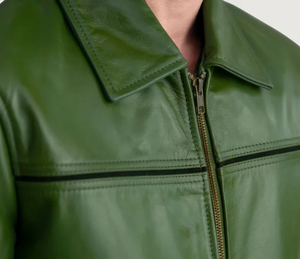 Veste en cuir PU vert pour homme, col rabattu, fermeture éclair, style décontracté, coupe classique, couleur unie, pour l'automne - Product Image 4