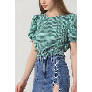 Chemisier à carreaux Topshow pour femme avec ceinture émeraude – Vente en gros de chemisiers et de chemises - Product Image 4