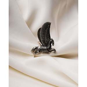 925 <b>Silver</b> Pegasus <b>Ring</b> Vintage Style Rhodium Plated Bezel Setting Jewelry for Everyday Wear - Product Image 1