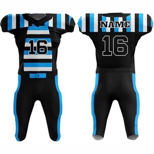 Maillot de football américain personnalisé, court, unisexe, sublimé, noir et bleu, équipe, haute qualité, respirant, protection UV, vêtements de sport - Product Image 2
