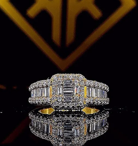 Bague en diamant moissanite ICED OUT, bagues en diamant taille ronde et baguette de 4 ct, bague en argent sterling 925 pour homme, cadeaux pour elle - Product Image 1