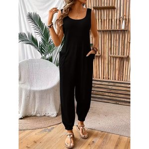 Jane's Women's Strappy Round Neck Viscose <b>Jumpsuit</b> <b>with</b> Practical <b>Pocket</b> Details, Comfortable Relaxed Fit for Casual Daily Wear - Product Image 2