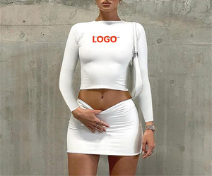 OEM Custom logo Spring Factory Fashion Long Sleeve Tights <b>Set</b> for Women Short <b>Sexy</b> Custom Skirt <b>Sets</b> for Women Two Pieces - Product Image 3