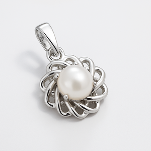 จี้ไข่มุกกลมชุบโรเดียมพร้อมเครื่องประดับเงินลายดอกไม้สำหรับสตรีสไตล์มินิมอล - Product Image 3