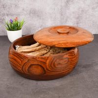 Boîte à chapati en bois élégante faite à la main avec couvercle à motif floral sculpté, cuillères, préservation de la fraîcheur - Décoration de cuisine indienne, prix de gros