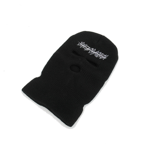 Balaclava en tricot avec logo brodé personnalisé, masque de ski avec 3 trous en acrylique, respirant, imperméable, couvre-visage d'hiver, unisexe, noir - Product Image 6