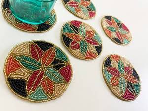 Handmade Glass Beaded <b>Coasters</b>-Classic <b>Drink</b> <b>Coasters</b> with Polyester Backing (4x4 Inch) for Church & Religious Gifts - Product Image 3