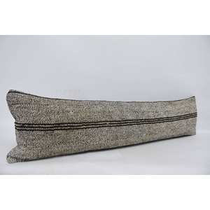 Gray Wool Kantha <b>Pillow</b> 12x48 Inch Subtle Striped Vintage Pattern Woven Technique - Product Image 3