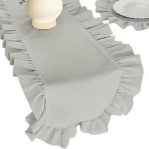 Elegant 40x130cm White Ruffled <b>Table</b> <b>Runner</b> Shabby Chic Decorative <b>Dining</b> <b>Table</b> Accessory Woven Cotton Washable Machine Wash for - Product Image 1