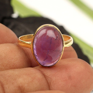 Trendy 18K <b>Gold</b> Plated 925 Sterling Silver Eternity Vermeil <b>Ring</b> 10x14mm Oval Shape Natural <b>Amethyst</b> Fine Women's Party Jewelry - Product Image 5