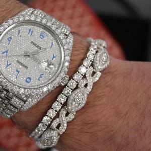Round Cut Colorless Moissanite Diamond Iced Out Hip Hop <b>Bracelet</b> In <b>925</b> <b>Silver</b> Bling Luxury Fashion For <b>Men</b> At Wholesale Price - Product Image 5