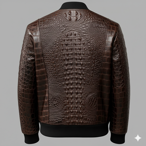 Chaqueta Bomber de Cuero Marrón de Lujo - Estampado Repujado, Ropa Urbana, Invierno, Resistente al Viento, Ecológica, Unisex - Product Image 2