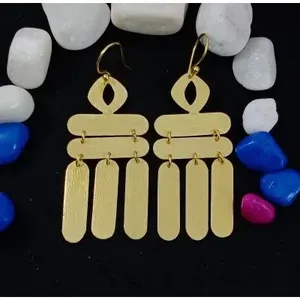 Pendientes de botón geométricos clásicos de moda, de latón, hechos a mano, chapados en oro, unisex - Product Image 2