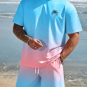 2025 été hommes décontracté 2 pièces ensemble à manches courtes T-Shirt Shorts de plage solide impression 3D coupe-vent grande taille Options écologique - Product Image 4