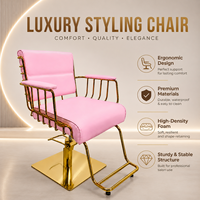 Fauteuil de coiffure de luxe rose doré, chaise de barbier hydraulique avec base carrée, repose-pieds et accoudoirs en fil métallique