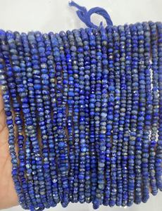 Perles Rondelle de Lapis Lazuli à facettes naturelles de 14 pouces env. Pierres précieuses de taille coussin lâche de 4mm - Product Image 4