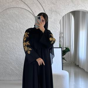 Abaya longue en satin de soie de luxe sur mesure en gros pour femmes adultes, robe musulmane, Dubaï, manches longues, anti-rides, faite à la main - Product Image 2
