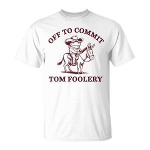 T-shirt retrò con rana 'Off to Commit Tom Foolery', abbigliamento promozionale in stile vintage - Product Image 1