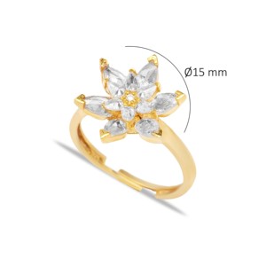 Clear CZ Stone Cluster <b>Adjustable</b> <b>Ring</b> Flower Design Turkish Wholesale 925 Sterling Silver Jewelry - Product Image 3