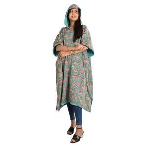 Las mujeres usan chaqueta kaftan Terry Town kaftan bloque de mano estampado de talla única ajuste regular de talla grande kaftan largo chaquetas con capucha para mujeres - Product Image 4