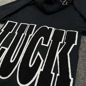 เสื้อฮู้ดผ้าคอตตอนสีทึบสำหรับทั้งชายและหญิงเสื้อมีฮู้ดผ้า100% ปักลายกำมะหยี่แบบบ็อกซี่ - Product Image 6