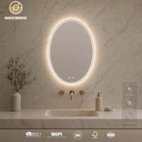 Miroir de salle de bain ovale intelligent anti-buée, éco-responsable, avec cadre en aluminium, éclairage LED dimmable 3 couleurs, 500x700mm