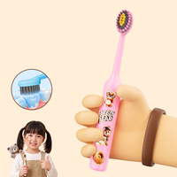 Lot de 5 brosses à dents convexes haute densité pour enfants, ultra douces, poils PBT de 0,12 mm, motif ours de dessin animé