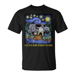 T-shirt vintage promozionale con design 'I Live in a Van-Gogh Down-By the River' - Product Image 2