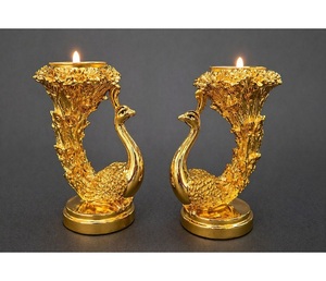 Juego de Portavelas de Pavo Real Chapados en Oro de 24K de Primera Calidad para Decoración del Hogar, Decoración de Bodas y Estilo Festivo de Lujo - Product Image 1