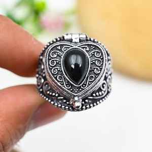 Black <b>Onyx</b> Pill Box Ring Adjustable 925 Sterling Silver Secret Message Box Ring Handmade Jewelry Holiday Gift - Product Image 1